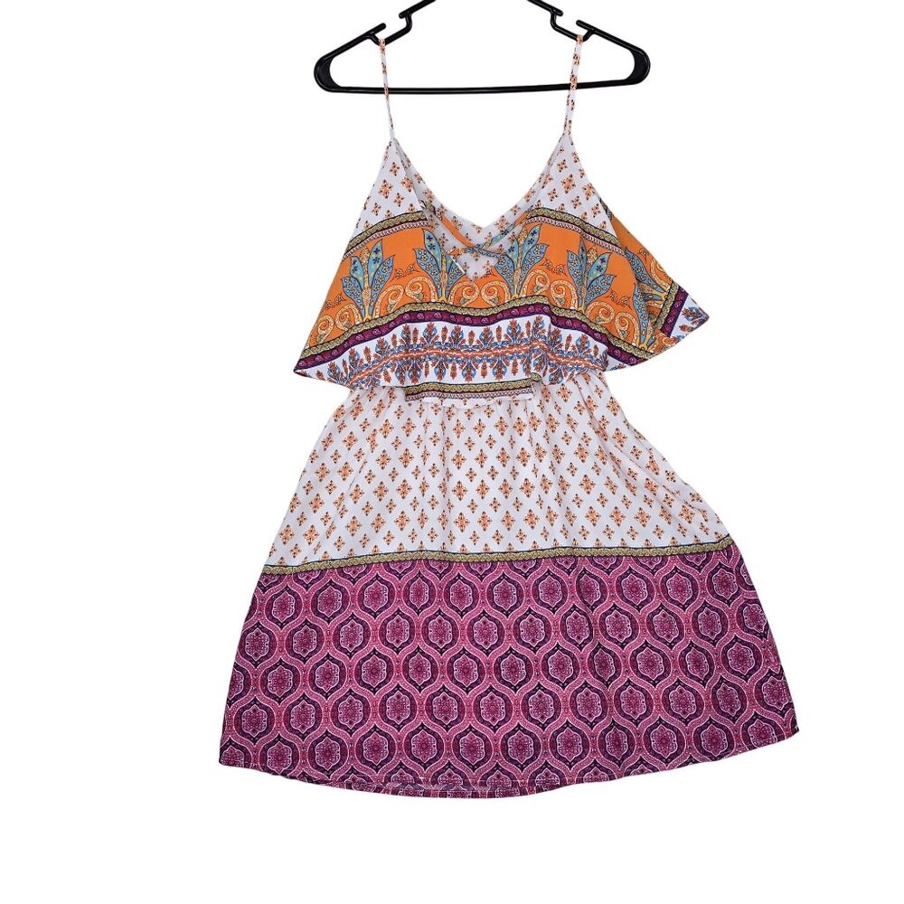 Bohemian Style Sleeveless Sundress With Colorful Patchwork Pattern